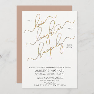 Neutral Blush Brown Gold Script Rehearsal Dinner Invitation
