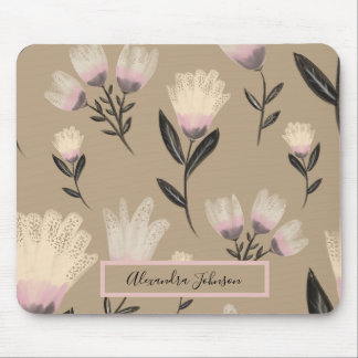 Neutral Blush Floral  | Modern Botanical Mouse Pad