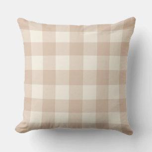 Neutral Blush Gingham Check Plaid Throw Pillow