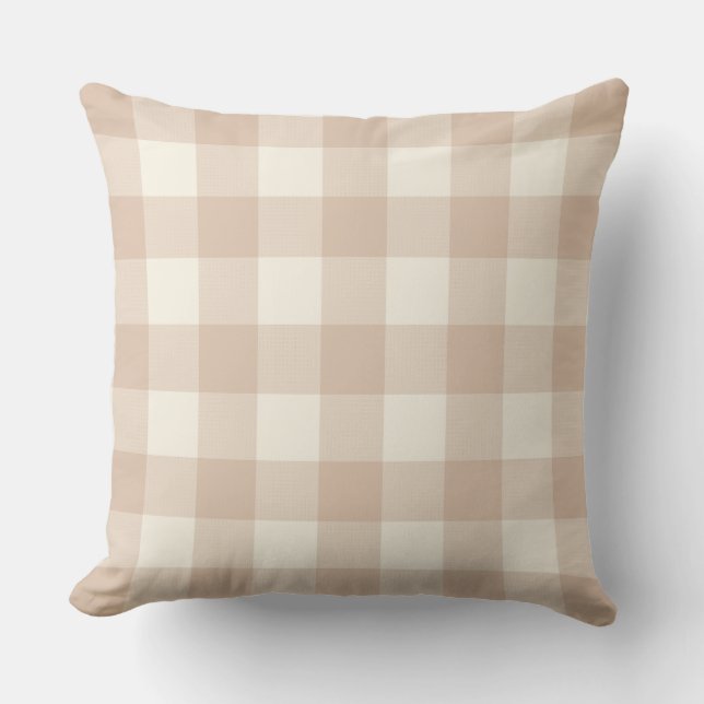 Neutral Blush Gingham Check Plaid  Throw Pillow (Front)