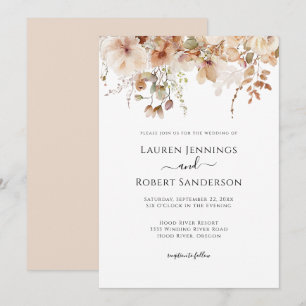 Neutral Blush Pink Floral Wedding Invitation