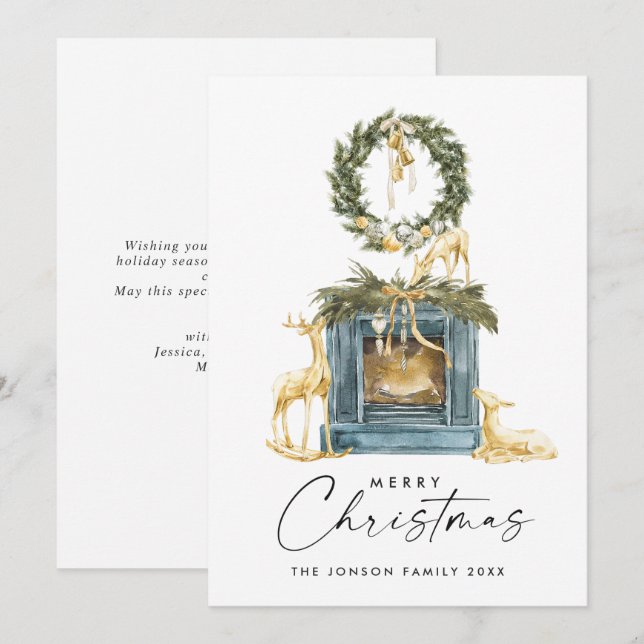 Neutral Bohemian Christmas Composition Greeting Holiday Card (Front/Back)