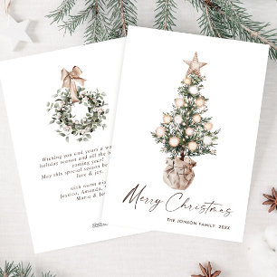 Neutral Bohemian Christmas Pine Tree Greeting Holiday Card