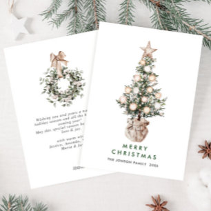 Neutral Bohemian Christmas Pine Tree Greeting Holiday Card