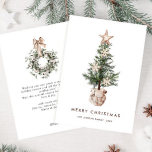 Neutral Bohemian Christmas Pine Tree Greeting Holiday Card