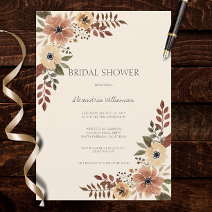 Neutral Bohemian Floral Bridal Shower  Invitation