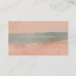 Neutral Boho   Abstract Watercolor and Rose Gold B Business Card