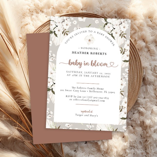Neutral Boho Baby Shower Invite – Baby in Bloom (Boho Watercolor Floral Arch Baby Shower Invitation)