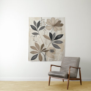Neutral Boho Botanical Art Minimalist Earth Tone Tapestry