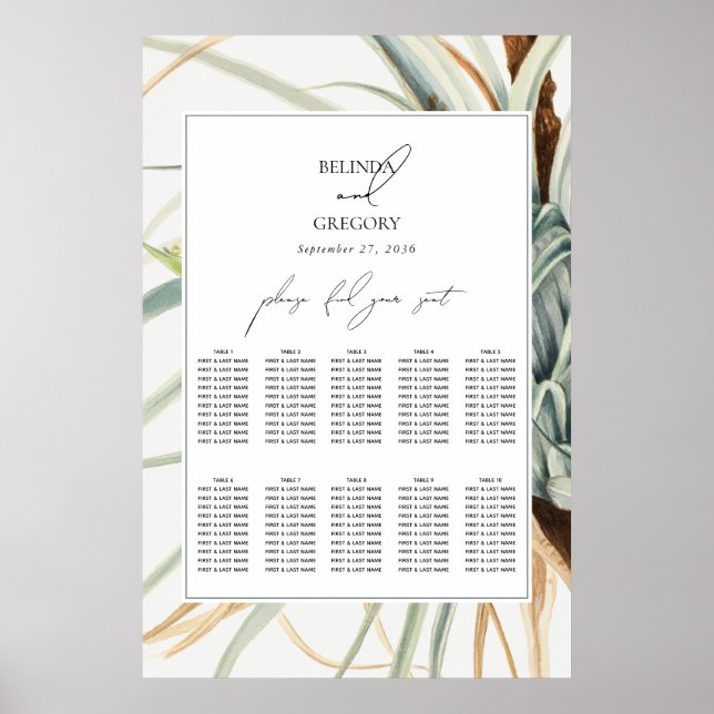 Neutral Boho Botanical Wedding Seating Chart (Front)