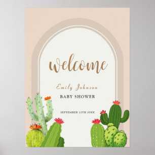 Neutral Boho Cactus Arch Baby Shower Welcome  Poster