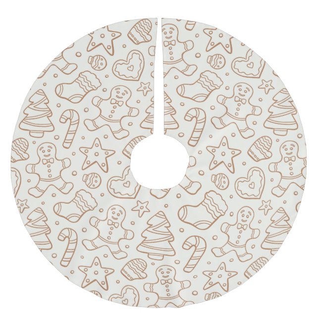Neutral Boho Christmas Gingerbread Man Beige Brushed Polyester Tree Skirt (Front)