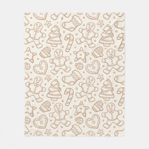 Neutral Boho Christmas Gingerbread Man Beige Fleece Blanket