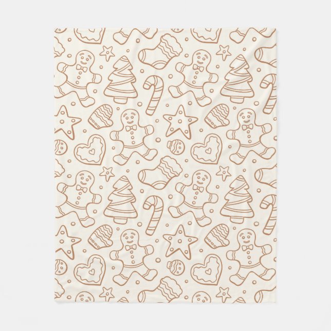 Neutral Boho Christmas Gingerbread Man Beige Fleece Blanket (Front)