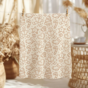 Neutral Boho Christmas Gingerbread Man Beige Kitchen Towel