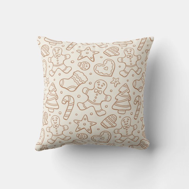 Neutral Boho Christmas Gingerbread Man Beige Throw Pillow (Back)