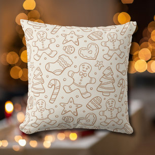 Neutral Boho Christmas Gingerbread Man Beige Throw Pillow