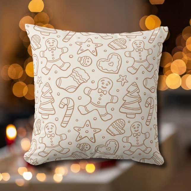 Neutral Boho Christmas Gingerbread Man Beige Throw Pillow (Creator Uploaded)