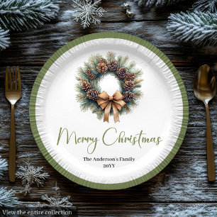 Neutral Boho Christmas Tree with Pine Accents Paper Plate