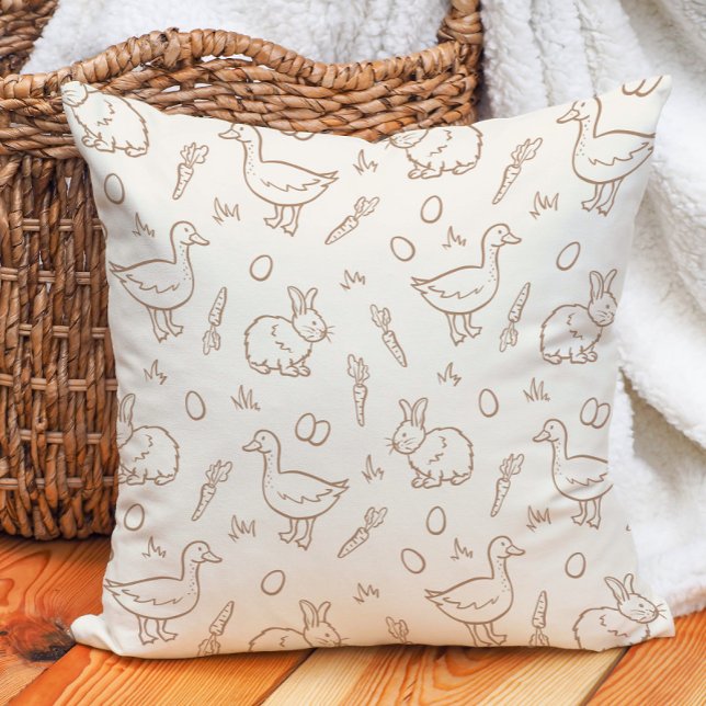 Neutral Boho Easter Bunny Goose Spring Beige Throw Pillow (Creator Uploaded)