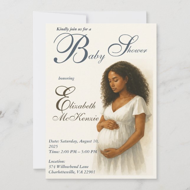 Neutral Boho Elegance Baby Shower Black Mom to Be Invitation (Front)