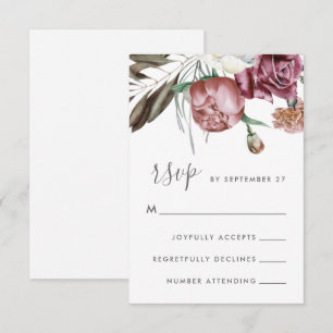 Neutral Boho Floral Modern Script Wedding RSVP Card