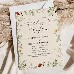 Neutral Boho Floral Wedding Reception Invitation