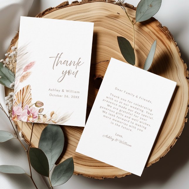 Neutral Boho Floral Wedding Thank You Card (Creator Uploaded)