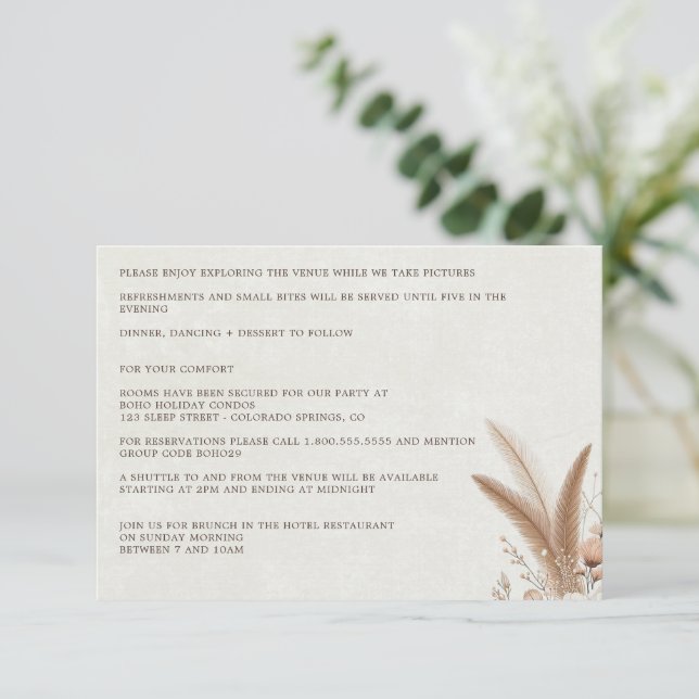 Neutral Boho Floral with Details Wedding Enclosure Card (Standing Front)