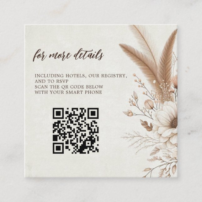 Neutral Boho Floral with QR Code Wedding Enclosure Card (Front)
