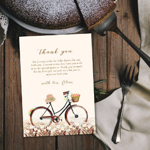Neutral Boho French Floral Bicycle Baby shower Thank You Card