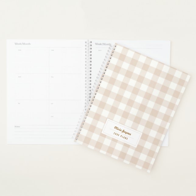 Neutral Boho Gingham Personalized 2027 Monthly Planner (Display)