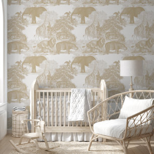 Neutral Boho Jungle Animals Safari Chinoiserie Wallpaper