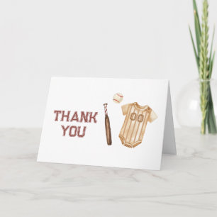 Neutral Boho Little Slugger Baseball Baby Shower Thank You Card