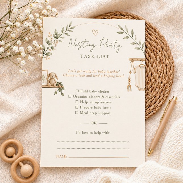 Neutral Boho Nesting Party Task List Card (Creator Uploaded)