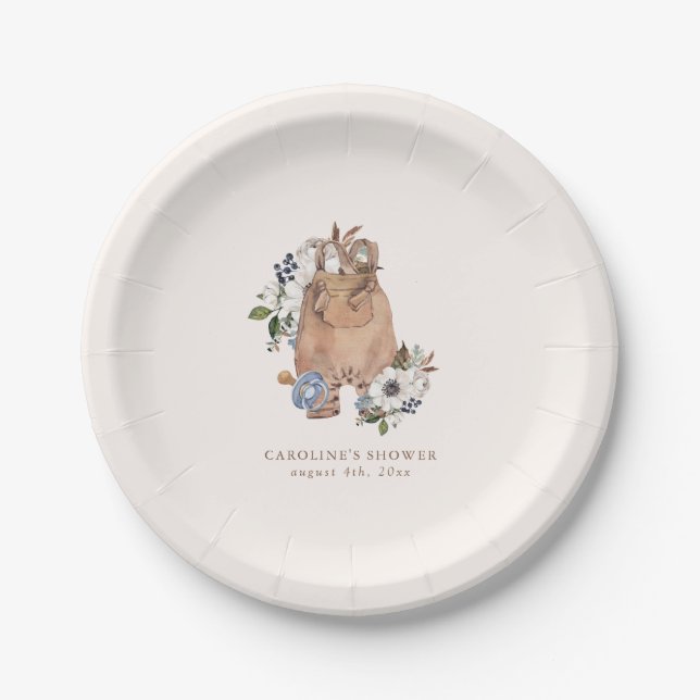 Neutral Boho Nursery Baby Shower Paper Plate (Front)