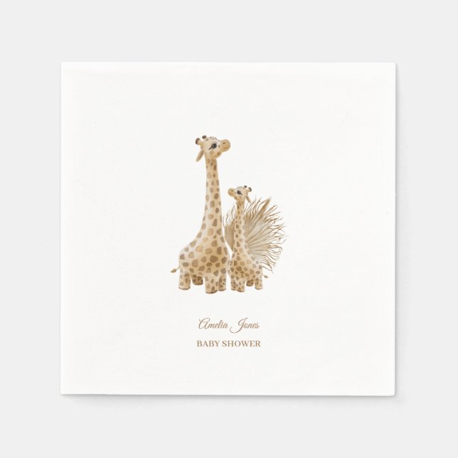Neutral Boho Pampas Grass Giraffe Baby Shower Napkin (Front)
