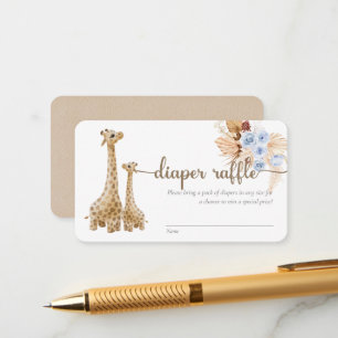Neutral Boho Pampas Grass Giraffe Diaper Raffle En Enclosure Card