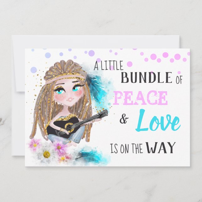 *~* Neutral Boho  Peace & Love Hippie  Baby Shower Invitation (Front)