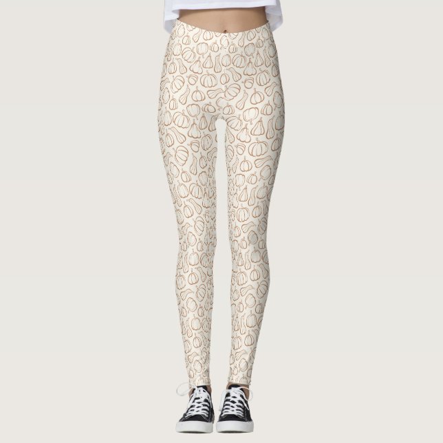 Neutral Boho Pumpkin Pattern Fall Halloween Party Leggings (Front)