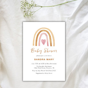 Neutral Boho Rainbow Heart Baby Shower Invitation