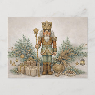 Neutral Boho Watercolor Christmas Nutcracker King Holiday Postcard
