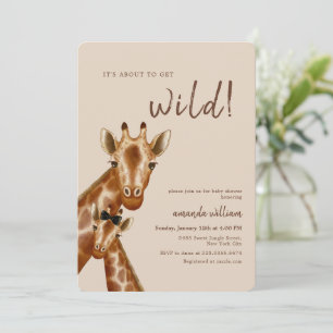 Neutral Boho Wild Safari Mom Giraffe Baby Shower Invitation