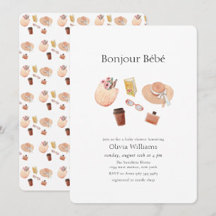 Neutral Bonjour Bébé Coffee Picnic Baby shower  Invitation