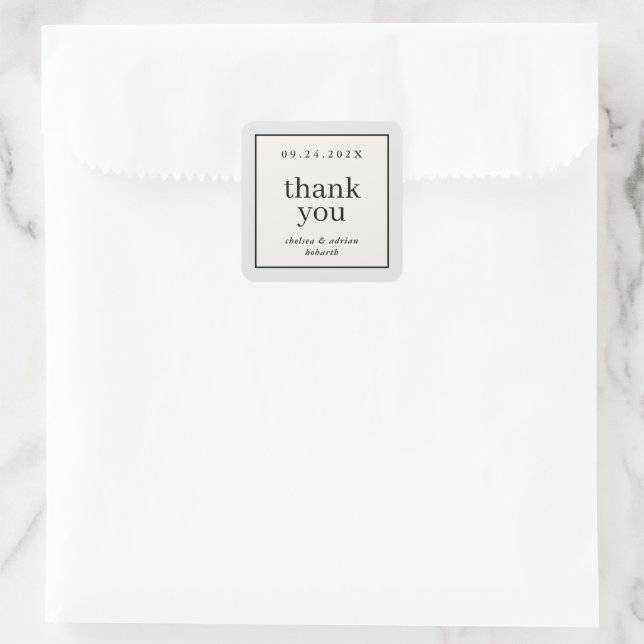 Neutral Border Simple Wedding Favour Square Sticker (Bag)