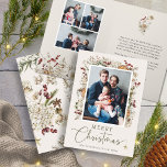 Neutral Botanical Christmas Card<br><div class="desc">Neutral Botanical Christmas Card: This card features stunning watercolor artwork of winter botanicals on a sophisticated tan/beige earth tone background with "Merry Christmas" in a lovely sage - olive green script. Personalize it with four cherished photos to create a festive and elegant greeting that captures the essence of the season....</div>