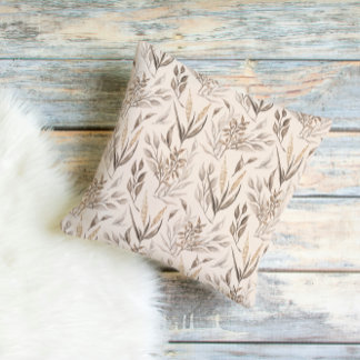 Neutral Botanical Leaves Pattern in Warm Beige Throw Pillow