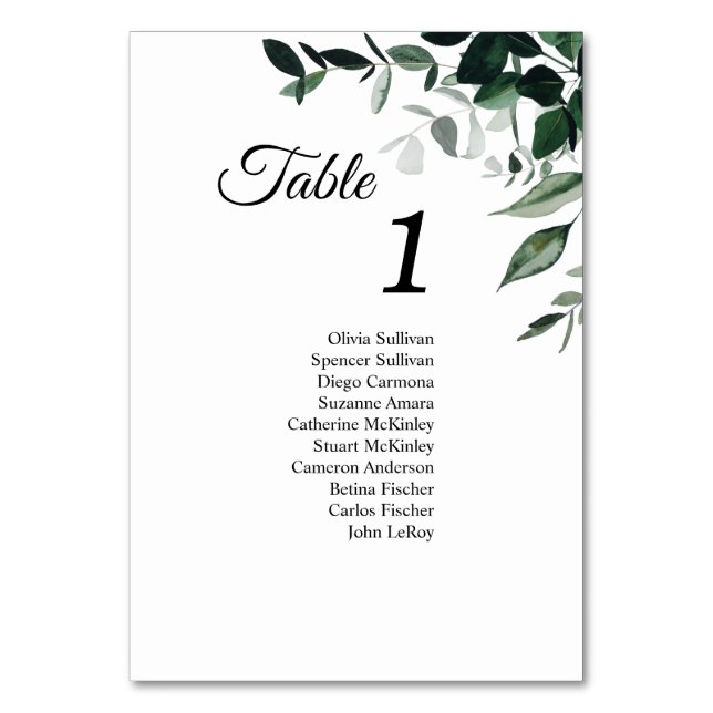 Neutral Botanical Table Numbers Sign with Guests (Front)
