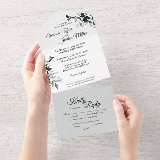 Neutral Botanical Wedding All In One Invitation (Tearaway)
