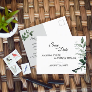 Neutral Botanical Wedding Save the Date Postcard